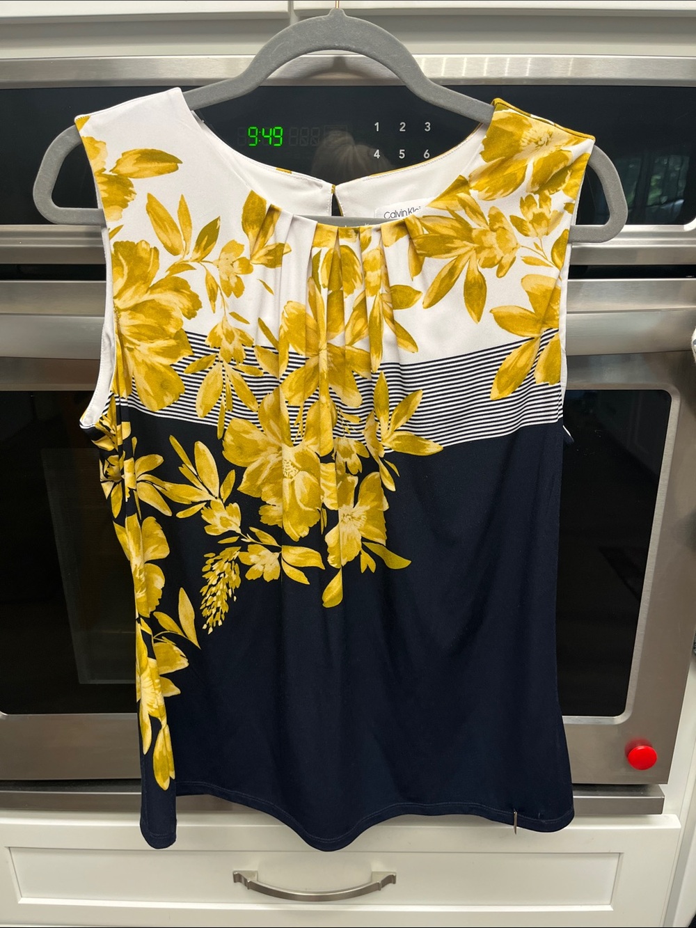 Calvin Klein Navy Sleeveless Top with Yellow Floral Print